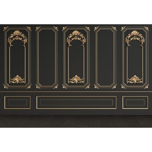 Leyiyi 9x6ft Luxury Wall Backdrops for Photography European Style French Black Vintage Room Backdrop Black Wooden Floor Photo Background Birthday Party Decorations Personal Portraits Studio Props - color: Black 01, size: 9x6ft