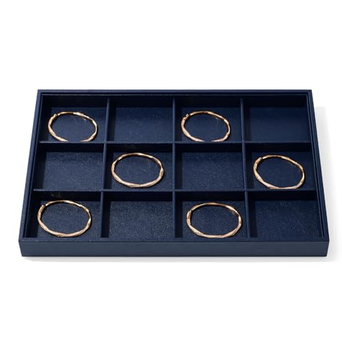 12 Grids PU Leather Jewelry Trays Bracelets Tray Stackable Jewelry Organizer Trays for Drawer Bracelet Holder For Bracelet Bangle Earrings Watches Storage (Blue) - color: Blue, size: 12 Grid
