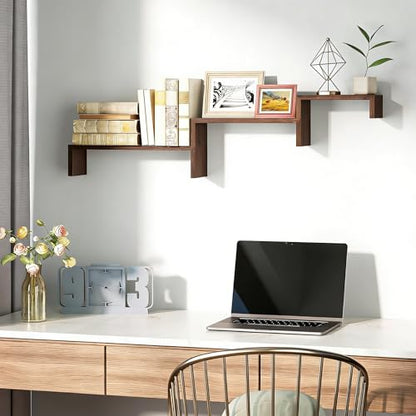 SRIWATANA Floating Shelves Wall Mounted, Solid Wood Wall Shelves Set of 3, Dark Brown… - color: Dark Brown