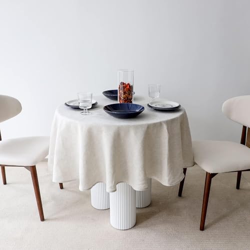 Simple&Opulence Textured Tablecloth 100% Linen Table Cloth, Kitchen Dinning Tabletop Decoration, for Outdoor and Indoor Use (Round Linen, 60") - color: Linen, size: 60" (Round)
