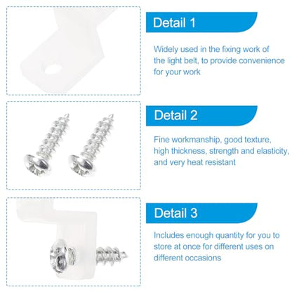 SHERCHPRY 100pcs 10mm Silicone LED Light Strip Mounting Clips with Screws, Rope Light Fixing Brackets for Wall and Cabinet Background Lighting Accessories