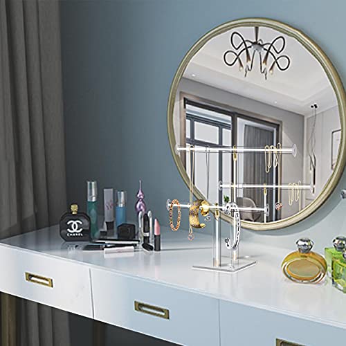 Acrylic Jewelry Display,Clear Acrylic Round Bracelet Display Holder Organizer Jewelry Holde Organizer Tree Stand, 2 Tier Jewelry Display Necklace Holder Stand (2-Bar)