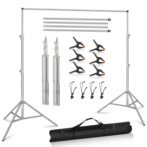 9.2 x 10 Ft Stainless Steel Backdrop Stand Heavy Duty, MSKIRA Adjustable Backdrop Stand Background Support System Kit for Photography, Parties, or Weddings with Clamps, Carry Bag - size: 9.2 x 10 Ft