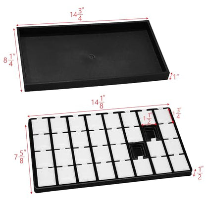 Ikee Design 2 Pcs Set Black Earring Display Tray with 32 Earring Cards Organizer, Jewelry Tray Display for Stud Earring Collection, 100pcs Earring Puffy Cards, 14 3/4W x 8 1/4D x 1H in, White, Black - color: Large Earring Card