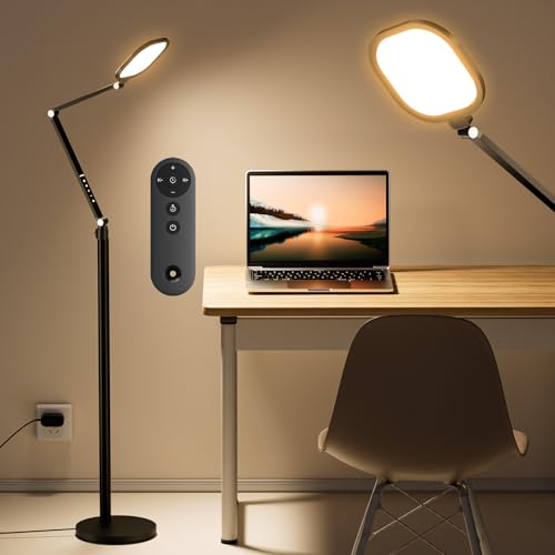 LitONES Ring Light with Stand, 15W Dimmable Zoom Lighting for Computer, Home Office, Reading, Video Calls, 66 Inches Floor Lamp with Flexible Swing Arm, AC Plug, Remote, Memory & Timer CRI >95 - color: Dark-1 pack floor