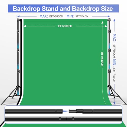 EMART 10x10ft Backdrop Stand Heavy Duty, Adjustable Photography Background Support System with 10x15ft Polyester Backdrop(Black/White/Green) for Photography Studio, Parties, Wedding, Video Shooting - size: 10x10ft(backdrop stand)/10x15ft(backdrop)