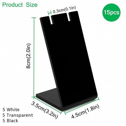 15Packs L-Shape Acrylic Earring Holders Black White Clear Jewelry Display Earring Display Stands Necklace Display Racks Organizers for Earrings Necklace Jewelry