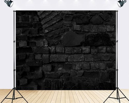 Trykid 8x8ft Black White Weathered Brick Wall Texture Backdrop Rustic Stone Surface Photography Background Industrial Loft Event Party Decoration Tapestry Photo Booth Prop Fabric - size: 8x8ft
