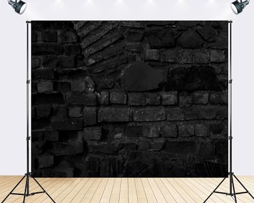 Trykid 10x8ft Black White Weathered Brick Wall Texture Backdrop Rustic Stone Surface Photography Background Industrial Loft Event Party Decoration Tapestry Photo Booth Prop Fabric - size: 10x8ft