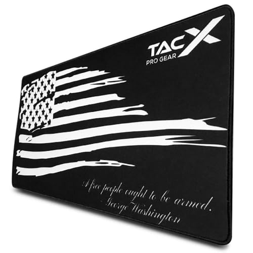 Gun Cleaning Mat | 12 x 24 Inch | 2A Tattered Distressed US Flag | 3mm Padded Non-Slip | Oil & Solvent Resistant Pistol or Rifle Build Pad | Large Workbench or Shooting Mat | Gun Cleaning Kit Add-On