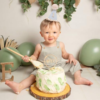 WAOUH Boho 1st Birthday Crown - Unisex Adjustable Baby Hat with Pom Topper, Felt Party Decoration & Photo Props - color: Green Plaid
