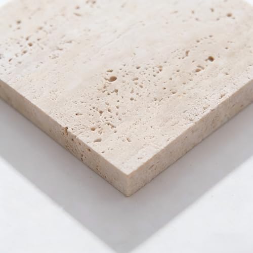 Natural Travertine Stone Display Tiles, Decorative Photography Props for Jewelry, Cosmetics, Home Decor, Beige Stone Blocks (10cm*10cm) - size: 10cm*10cm
