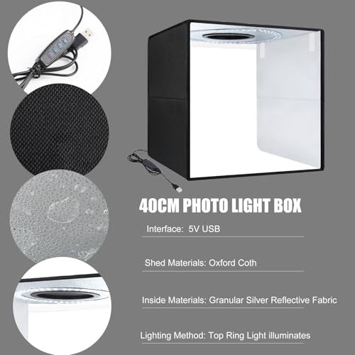 16 Inch Photo Light Box, CRI>90 Photography Shooting Tent with 224 LED Beads Dimmable 3200K-6500K, 6 Color Backdrops Portable Product Photography Studio - size: 16" x 16" x 16"
