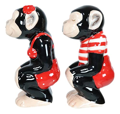 Ebros Gift Circus Carnival Red Jungle Male and Female Monkeys Chimpanzee Apes Couple Ceramic Salt and Pepper Shakers Figurine Set Wildlife Tropical Rainforest Monkey Sculpture
