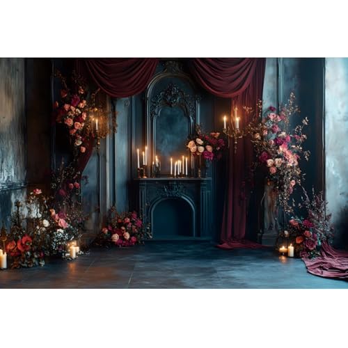 YongFoto Retro Elegant Candelabras Dresser Gothic Backdrop 7x5ft Candles Roses Flower Photography Background Birthday Bridal Shower Wedding Party Banner Room Decor Portrait Photoshoot Wallpaper - color: Style 4, size: 7ftx5ft