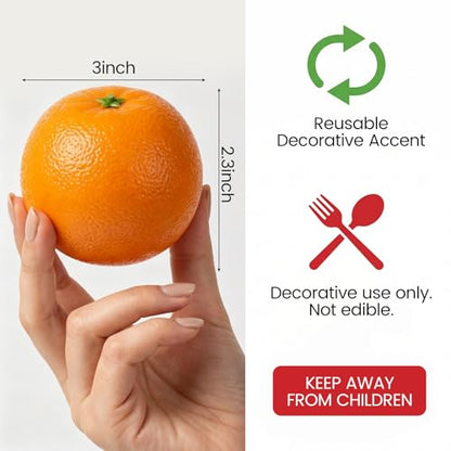 HAKSEN 12 PCS Fake Oranges, Artificial Fruits for Decoration Lifelike Fake Fruit Faux Oranges for Home Kitchen Cabinet Decor Photography Prop