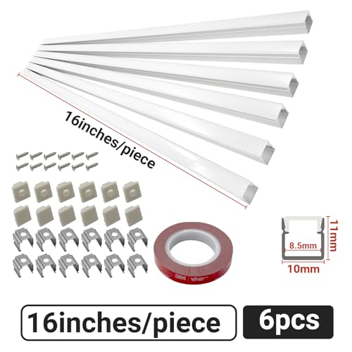 HAMRVL 6-Pack 16Inch 10×10mm LED Aluminum Channel System for Wood Slat Wall Panels, U Shape LED Channel Profile with Mounting Accessories, LED Strip Lights Diffuser for Acoustic Panels Home Decor - size: Silver-6Pack 16inch