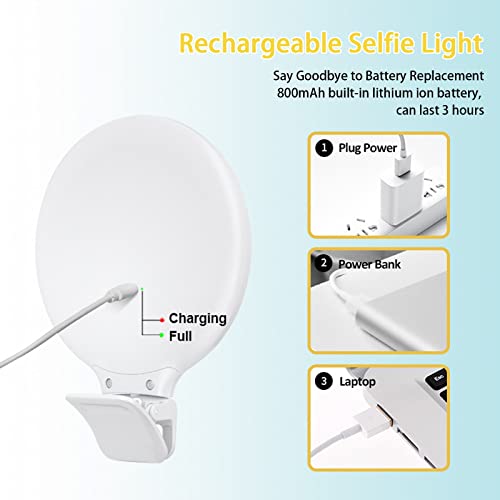 Selfie Ring Light, Clip on Ring Light Touch Control, Rechargeable 800mAh 60 LED Circle Light with 3 Light Modes for iPhone/Android Smart Phone Laptop Photography, Camera Video Recording, Vlog, TikTok