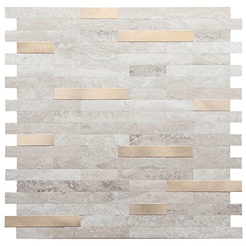 STICKGOO Peel and Stick Backsplash, PVC Wall Tiles Stick on Backsplash for Kitchen(1 Sheet, Beige with Metal Gold) - color: Beige with Metal Gold