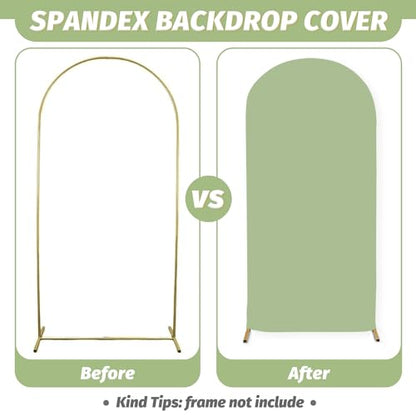 MODFUNS 7.2ft Arch Cover Sage Green Spandex Arch Backdrop Cover Fitted Arch Covers Stretchy Backdrop 2-Sided Arch Stand Covers Chiara Wall Covering for Wedding Party Prom Banquet Reception - color: Sage Green, size: 4 FT x 7.2 FT