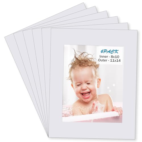 Egofine 11x14 White Picture Mats Pack of 6, Frame Mattes for 8x10 Pictures, Acid Free, 1.2mm Thickness, with Core Bevel Cut - color: White-11"x14" for Photos 8"x10" Pack of 6