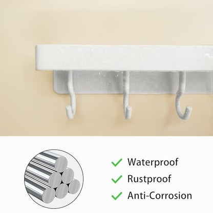 niffgaff White Key Holder Wall Mount, Stainless Steel Self Adhesive Hooks Rack with Shelf, No Drill Key Hanger for Door and Wall - color: White
