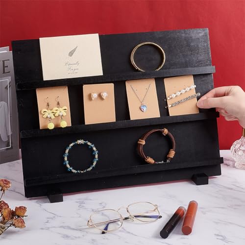 PH PandaHall 3-Tier Wooden Display Stand Earring Holder Sticker Display Retail Jewelry Display Riser Removable Showcase with Slots Earring Display Card Holder for Selling Showing Exhibition Storage - color: Black-3-Tier