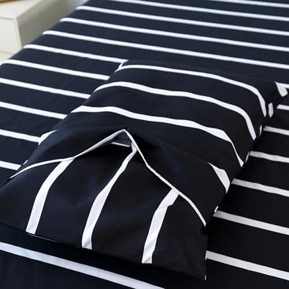 MAG 4Pcs Striped Twin Size Sheet Set,Black and White Microfiber Twin Bedding Sheet,Included 1 Fitted Sheet 14'' Deep Pocket+1 Flat Sheet+2 Pillowcases Soft and Breathable,Wrinkle and Fade Resistant. - color: Striped, size: Twin