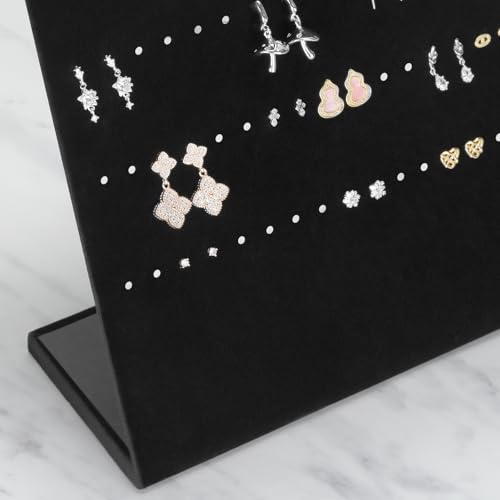 KUKUVR L-Shaped Velvet Jewelry Display Stand, Earring Studs Dangle Holder Case for Retail Shop, Home Vanity, Craft Show and Photography Props (Black 120 Holes)