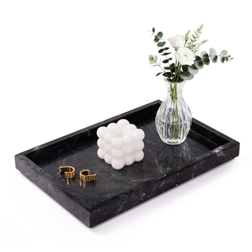 Marble Bathroom Tray for Countertop & Home Decor, Natural Decorative Marble Tray for Jewelry & Perfume Organizer, Luxury Stone Vanity Trays for Dresser, Kitchen Counter, 12" x 8", Gray Black - color: Gray Black