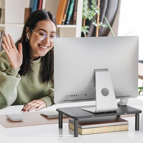 WALI Computer Monitor Stand for Desk, Adjustable Laptop Riser, Desk Monitor Stand Underneath Storage for Office, Home, School Supplies (STT003), 1 Pack, Black - color: Metal Black, size: 14.6" * 9.3" Basic