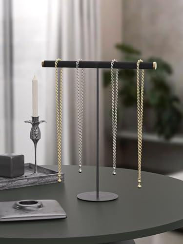 Coward T-Bar Necklace Organizer Stand, Velvet Necklace Bracelet Holder Stand with Metal Base, Hanging Jewelry Display Organizer for Women Girls (Black 1.6cm thickness tube) - color: Black, size: 1.6cm tube