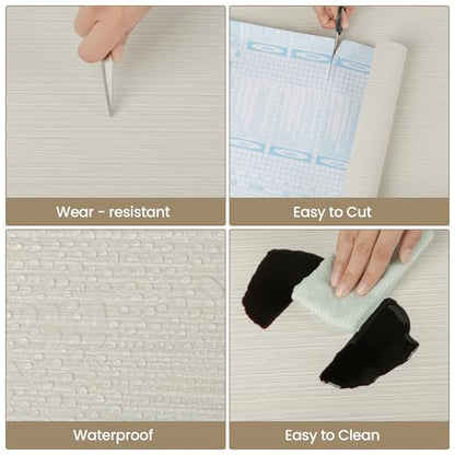 TANONE Grasscloth Peel and Stick Wallpaper 17.7'' x 197'' Self-Adhesive Removable, Faux Imitation Cloth Textured Wallpaper DIY Contact Pape Waterproof Vinyl Film for Furniture Wall Covering, Beige - color: Beige Grey Sliver, size: 15.7" x 197"