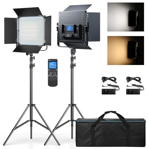 D80 Photography Lighting(Aluminum Alloy Body), 2 Packs LED Video Light with Remote, 45W 3000K-8000K Dimmable Bi-Color Panel Light for Studio/Gaming/Streaming/YouTube/Videography/Film/Video Recording - size: D80