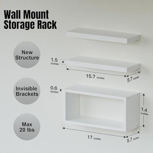 RICHER HOUSE White Floating Shelves Set of 3, Modern Bathroom Shelves Wall Mounted Shelves for Wall Decor, Over Toilet White Wall Shelves for Bathroom Bedroom, Living Room, Kitchen - color: White, size: 2+1