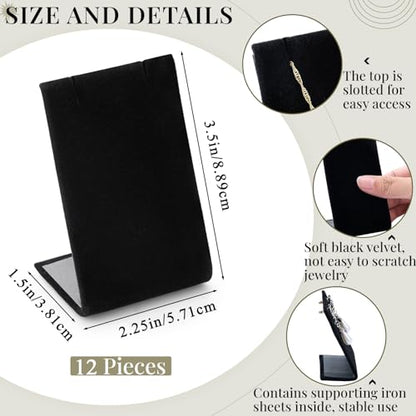 RattanView 12 Pieces Velvet Earring Display Stand Necklace Pendant Jewelry Stand Showcase Organizer Display Holder for Earring Pendant Accessory Rack(Black,Straight Style,Velvet) - color: Black, style: Straight Style