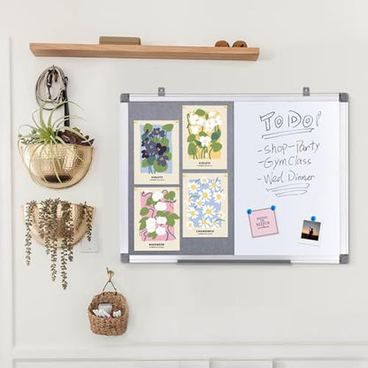S SWANCROWN 2 in 1 Combo Board Magnetic Whiteboard & Felt Board,Dry Erase Board Bulletin Board Vision Board for Wall,Home,School,Office,24x18inches - color: Grey-vertical, size: 24"W x 18"H