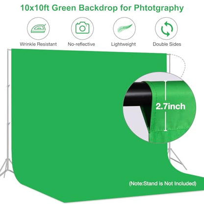 Aimosen 10x10FT Green Screen Backdrop for Photography, Large Background for Zoom Meetings, High Density Polyester Fabric Chromakey Backdrop Curtain for Video Photoshoot Studio Gaming - color: Green