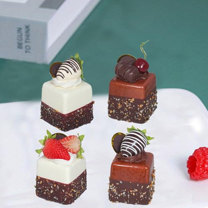 4 Pcs Realistic Artificial Cake Mixed Fake Model - Chocolate Fruit Cupcake for Photography Props, Home Kitchen Party Decorations