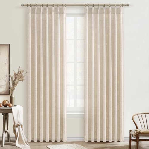 Pinch Pleat Semi Sheer Curtains 84 Inches Long for Bedroom,Elegant Natural Beige Faux Linen Light Filtering Heat Textured Curtains 2 Panels Set with Track Hooks/Rings for Living Room Windows W40 xL84 - color: Natural, size: 40"W x 84"L( Pack of 2)