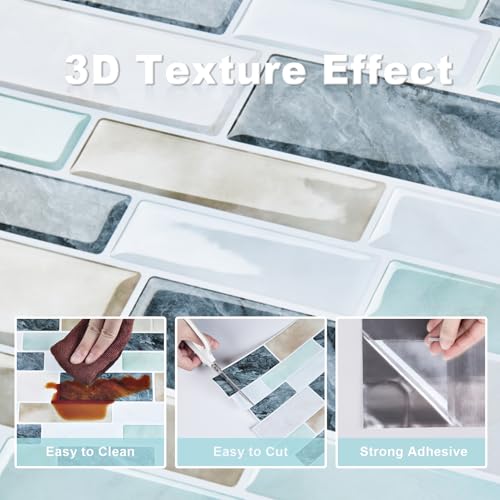 10 Sheets Blue Peel and Stick Backsplash Tile for Kitchen 12"x12" Sage Green Self Adhesive Tile Sticker for Bathroom Peel and Stick on Backsplash Wall Tiles for Kitchen Bathroom Shower Walls