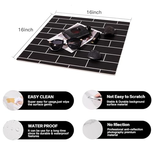 5PCS Double Sided 10 Patterns Photography Backdrop Boards, 16x16 Inch Waterproof Background Surface with 4 Brackets, Cement Marble Wood Brick Texture Backdrop for Food Jewelry Shooting - color: Marble/Wooden/Brick/Cement/Blue