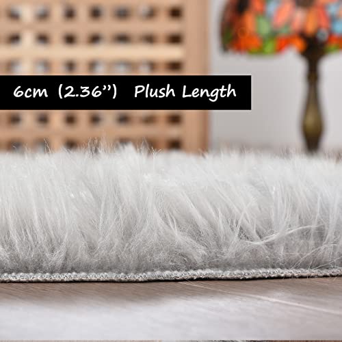 Goolela Grey Fluffy Fuzzy Furry Rug 2x6 for Bedroom Bedside Runner Faux Sheepskin Fur Shaggy Soft Plush Rectangle - color: Grey, size: 2' x 6' (Rectangular)