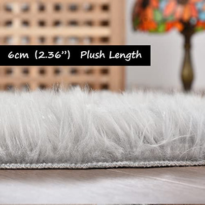 Goolela Grey Fluffy Fuzzy Furry Rug 2x6 for Bedroom Bedside Runner Faux Sheepskin Fur Shaggy Soft Plush Rectangle - color: Grey, size: 2' x 6' (Rectangular)