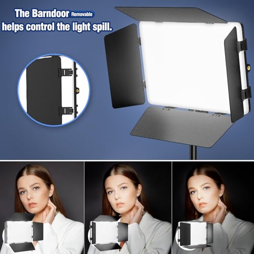 2 Pack LED Video Light Kit with Barn Door, Kewaiaa 30W Photography Light Panel with Stand, 3000Lux 2500K-8500K Dimmable Studio Lights for Video Recording/Filming/Photoshoot Shooting/Live Streaming - size: 2 Pack