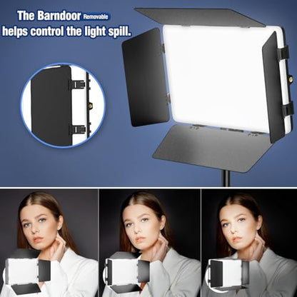 2 Pack LED Video Light Kit with Barn Door, Kewaiaa 30W Photography Light Panel with Stand, 3000Lux 2500K-8500K Dimmable Studio Lights for Video Recording/Filming/Photoshoot Shooting/Live Streaming - size: 2 Pack