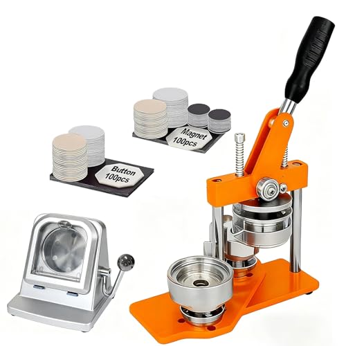 1/1.25/2.28in Round Fridge Magnet Maker Machine, Button Maker Press Kit with Photo Cutter + 100 Set Magnet + 100 Set Pin Materials+ Sheets of Photo Paper Orange 1in - color: Orange, size: 1in