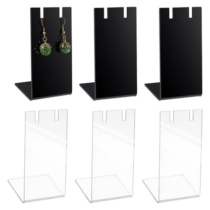 6Pcs Earring Display Stands Earring Holder Organizer for Vendors Single Earring-Card-Display Stand L-Shape Acrylic Dangle Earrings Jewelry Display for Vendors Home 1.4x1.8x3.35 Inch (3 Black 3 Clear)