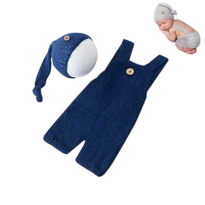 Fashion Cute Newborn Boy Girls Baby Costume Outfits Photography Props Hat Pants - color: Navy