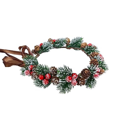 MEMOVAN Christmas Flower Crown Christmas Red Berry Stems Spray Pine Cone Holly Stem Hair Wreath Floral Headpiece Halo Headband Winter Holiday Tiara for Women Girl Xmas Holiday Decoration - color: Red